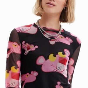 Desigual Black and Pink Panther Print Top